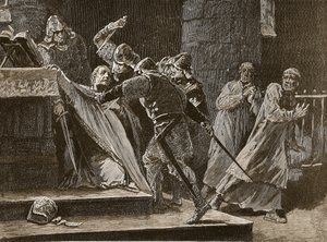 Le meurtre de Becket dans la cathédrale de Canterbury, illustration de Cassells Illustrated History of England - English School