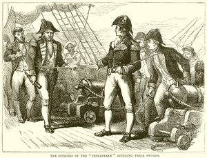 Les officiers du Chesapeake offrant leurs épées - English School