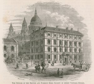 Les bureaux de la British and Foreign Bible Society dans Queen Victoria Street, Londres - English School