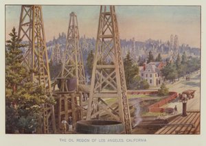 La région pétrolière de Los Angeles, Californie (lithographie en couleur) - English School