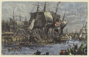 Le peuple de Boston jetant le thé par-dessus bord - English School