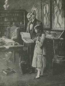 Le philosophe et la petite fille parmi les livres