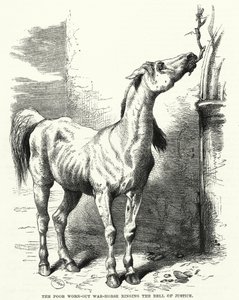 Le pauvre cheval de guerre épuisé sonnant la cloche de la justice - English School