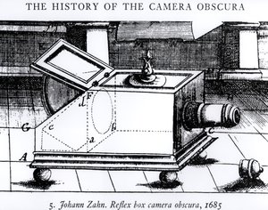 La caméra obscura à boîte réflexe par Johann Zahn, 1685, de L