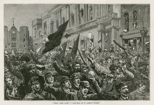Les émeutes dans le West End de Londres, 8 février 1886 : Les voilà ! - La foule dans St Jamess Street, Londres - English School