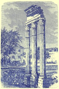 Les trois colonnes du Temple de Castor, illustration de History of Rome par Victor Duruy, publiée en 1884 - English School