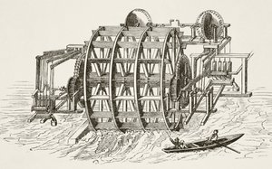 Les travaux hydrauliques du London Bridge, érigés pour la première fois en 1582, tirés de The National and Domestic History of England par William Hickman Smith Aubrey, publié à Londres vers 1890 - English School