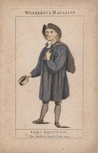Thomas Britton: Le Petit Charbonnier Musical, illustration du Wonderful Magazine, vers 1764 (gravure coloriée à la main)