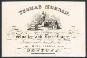 Thomas Morgan, drapier en laine et lin, épicier et marchand de thé, carte de visite - English School
