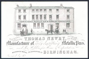 Carte de visite de Thomas Newey, fabricant de stylos métalliques - English School