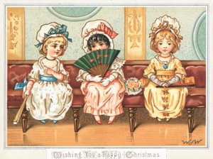 Trois filles attendant, carte de Noël - English School