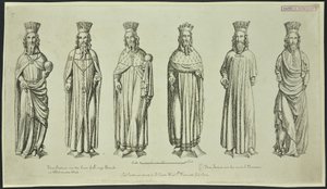Trois statues sur la Cour du Banc du Roi à Westminster Hall et trois sur la Cour de la Chancellerie, 1784 - English School