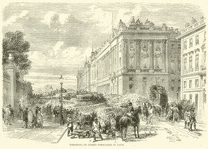 Érection de barricades de rue à Paris, octobre 1870