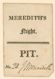 Billet pour le Théâtre de Drury Lane, Londres : Nuit de Meredith - English School