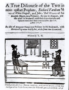 Page de titre de A True Discourse of the Two Infamous Prophets, Richard Farnham, Weaver, of White-Chapel, and John Bull, Weaver, of Saint Botolphs, Algate par T.H, 1636