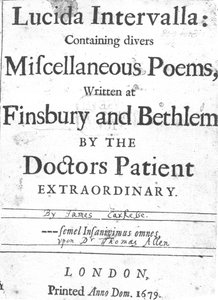Page de titre de Lucida Intervalla par James Carkesse, publié en 1679 - English School
