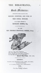 Page de titre de La Bibliomanie par le Révérend Thomas Frognall Dibdin, publié en 1809
