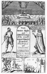 Page de titre de The Divine Right and Original of the Civil Magistrate from God, gravé par Edward Gee, 1658 - English School