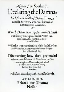 Page de titre Newes from Scotland, déclarant la vie et la mort damnables du Dr Fian, 1591