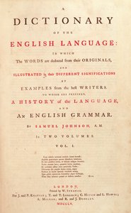 Page de titre du Dictionnaire de la langue humaine de Johnson, Londres, 1755 - English School