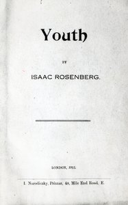 Page de titre de Youth, une collection de poèmes par Isaac Rosenberg, première édition 1915 - English School