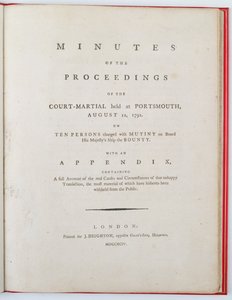 Page de titre des Minutes des procédures de la cour martiale tenue à Portsmouth, le 12 août 1792, publiée à Londres, 1794 - English School