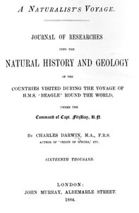 Page de titre de A Naturalists Voyage Around the World par Charles Darwin, édition publiée en 1884 - English School