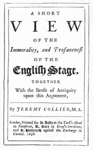 Page de titre de A Short View of the Immorality and Profaneness of the English Stage par Jeremy Collier, 1698 - English School