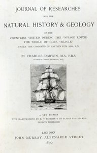 Page de titre de The Voyage of the Beagle par Charles Darwin, édition publiée en 1890 - English School