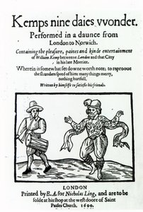 Page de titre de Nine Days Wonder de William Kemp, publié en 1600 - English School