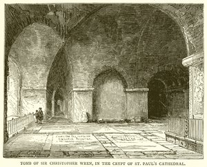 Tombe de Sir Christopher Wren, dans la crypte de la cathédrale Saint-Paul - English School