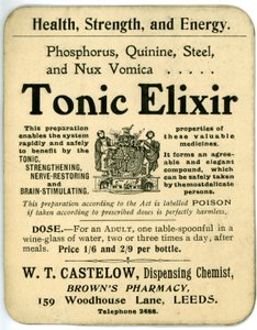 Étiquette de Tonic Elixir, début - English School