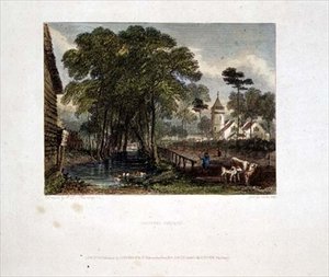Église de Tooting, gravure par J D Harding & G Cooke - English School