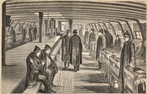 Pont supérieur du navire-hôpital Unite, attaché aux hulks à Woolwich, illustration de The Criminal Prisons of London and Scenes from Prison Life par Henry Mayhew et John Binny, pub. 1862 (gravure) - English School