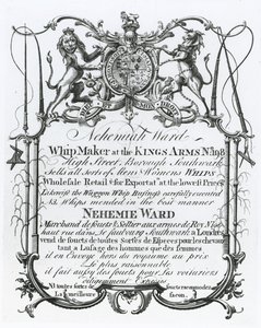 Carte de visite pour Nehemiah Ward, fabricant de fouets à Southwark - English School