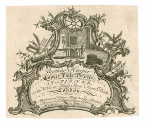Carte de visite pour Thomas Harper, imprimeur sur cuivre et papetier - English School