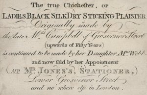Carte de visite de The True Chichester, ou Ladies Black Silk Dry Sticking Plaister