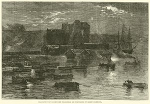 Transport des prisonniers communards sur des pontons dans le port de Brest, 1871 - English School