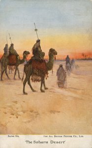 Voyageurs dans le désert du Sahara (lithographie en couleur) - English School