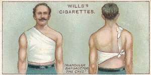 Bandage triangulaire pour la poitrine, no. 37 de la série Premiers Secours des cartes de cigarettes Willss, 1913