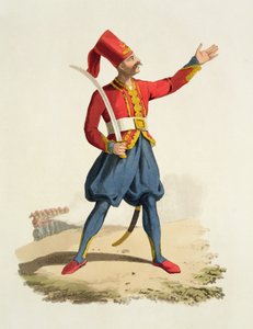 Soldat turc, de Costumes des diverses nations, Volume VII, Le Costume militaire de la Turquie, par Thomas MacLean, publié c.1800-18 - English School