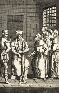 Deux frères espagnols parlant avec M. Bradford, illustration des Martyrs de Foxe vers 1703 - English School