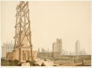 Prieuré et phare de Tynemouth depuis le mémorial de Collingwood
