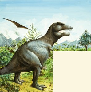 Scène de dinosaure non identifiée avec T Rex et Ptérodactyle - English School