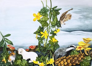 Plantes et animaux non identifiés, y compris hibou, blaireau et belette