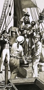 Scène de chargement de cargo sur un navire à voile non identifié - English School