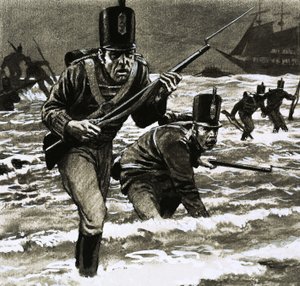 Soldats non identifiés débarquant sur la plage - English School