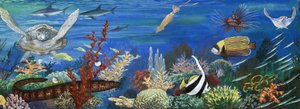 Créatures sous-marines non identifiées, y compris des poissons colorés et une tortue