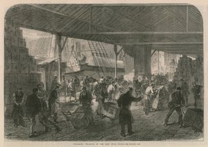 Déchargement des navires de thé aux docks des Indes orientales - English School
