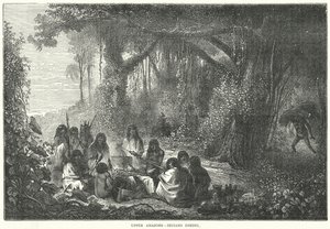 Amazones supérieures - Indiens en train de dîner (gravure) - English School